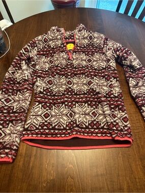 Women’s Patterned Half-Zip Fleece Sweater - pink/White